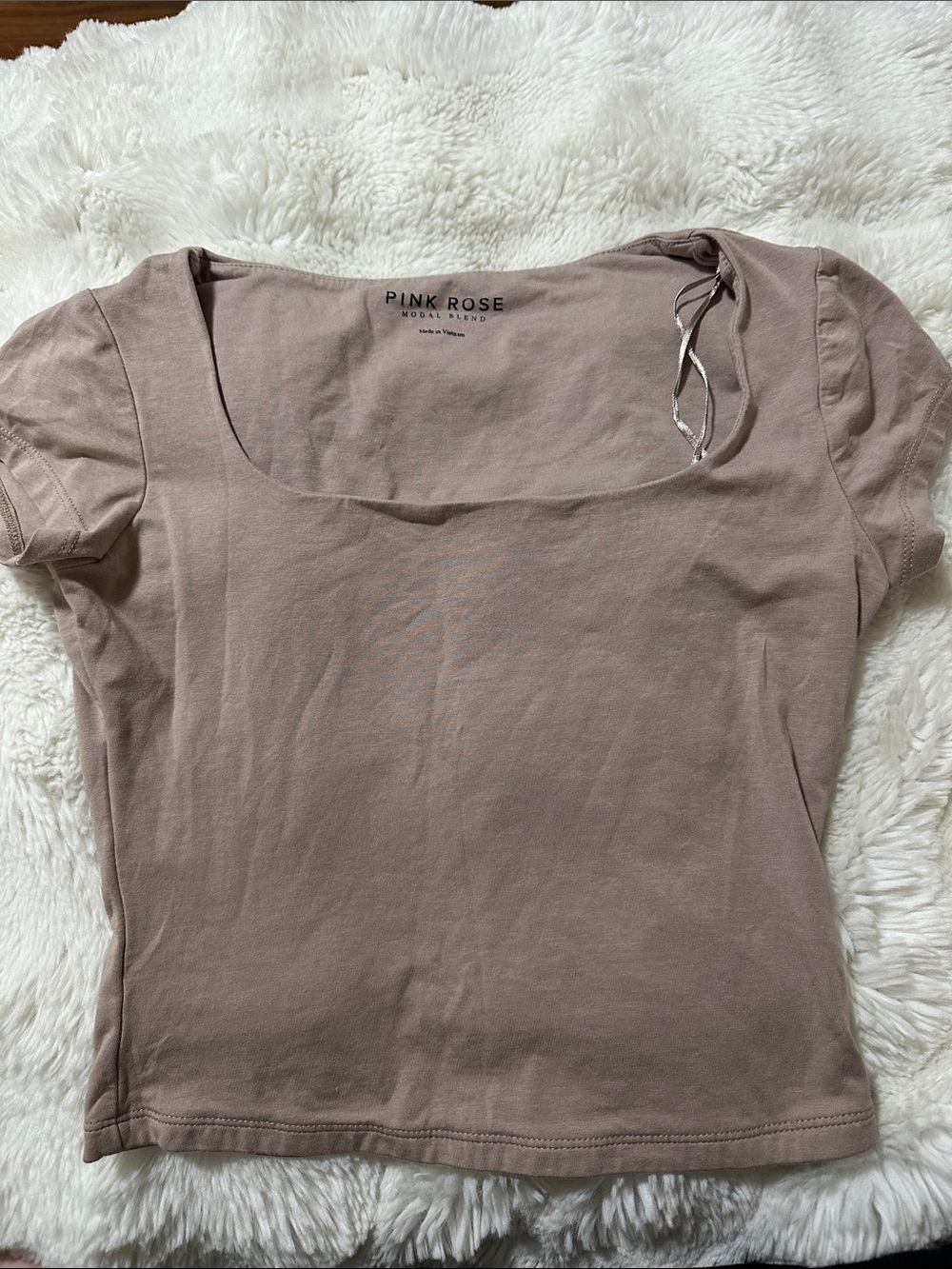 Pink Rose Short Sleeve Scoop Neck Top - Taupe